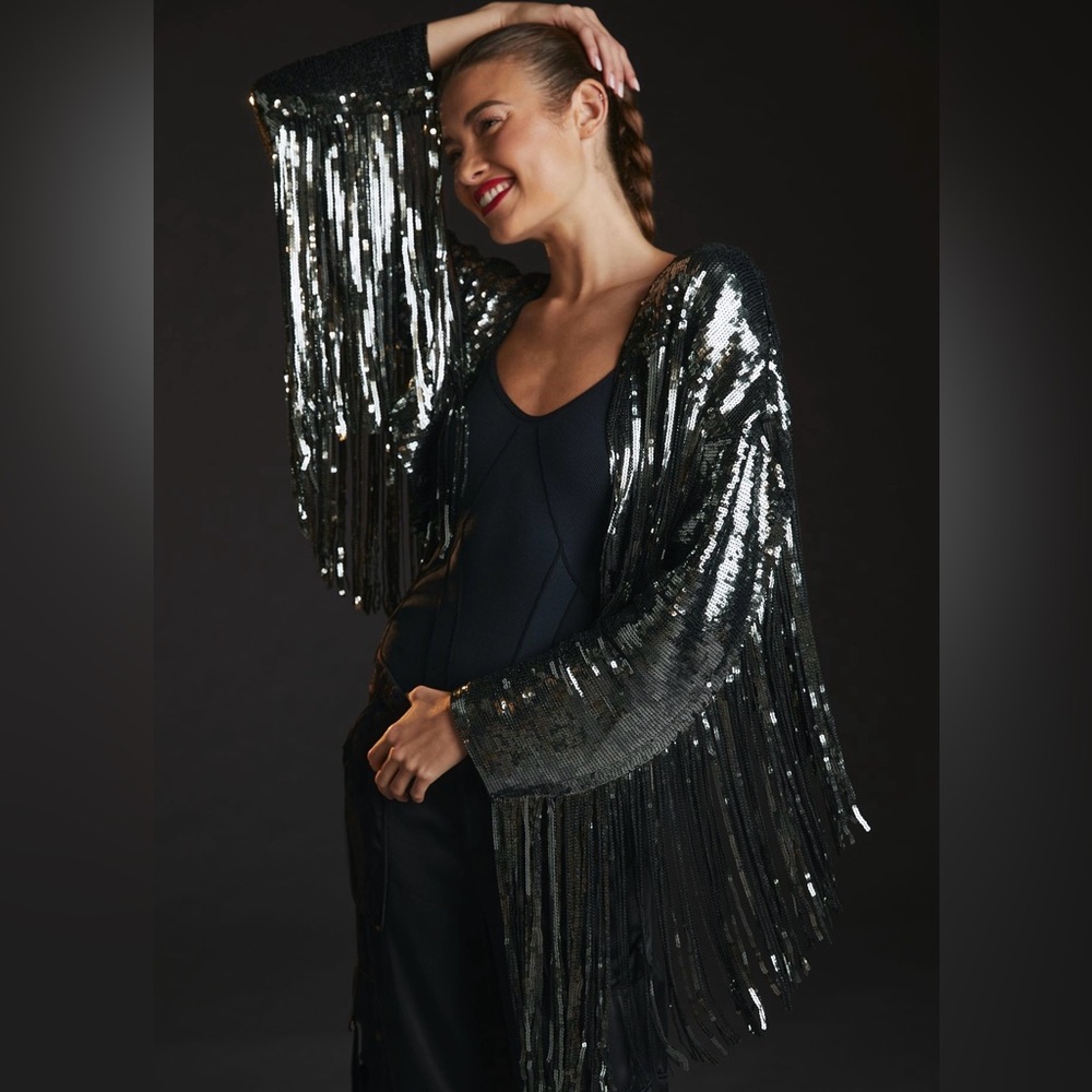 By Anthropologie Fringed Sequin Jacket